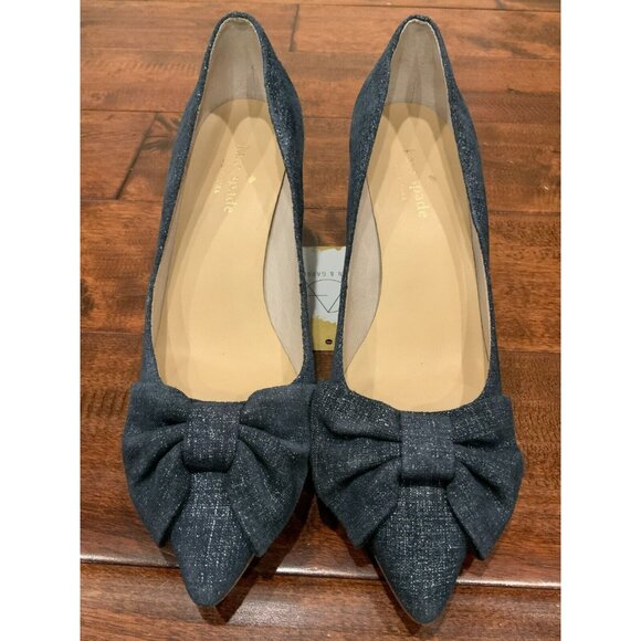 Kate Spade Shimmering Blue Chambray Denim Bow Pointed Toe Heels, Size 8 (US) - Picture 1 of 8